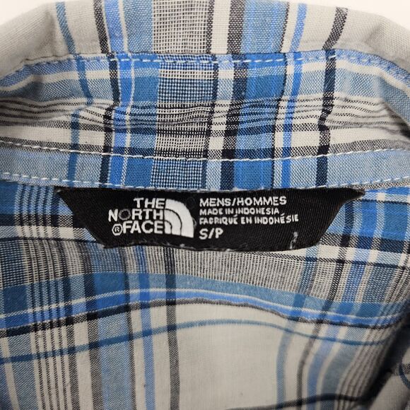 The North Face Shirt Mens Small Snap Button Plaid Blue White Short Sleeve S - Picture 8 of 9